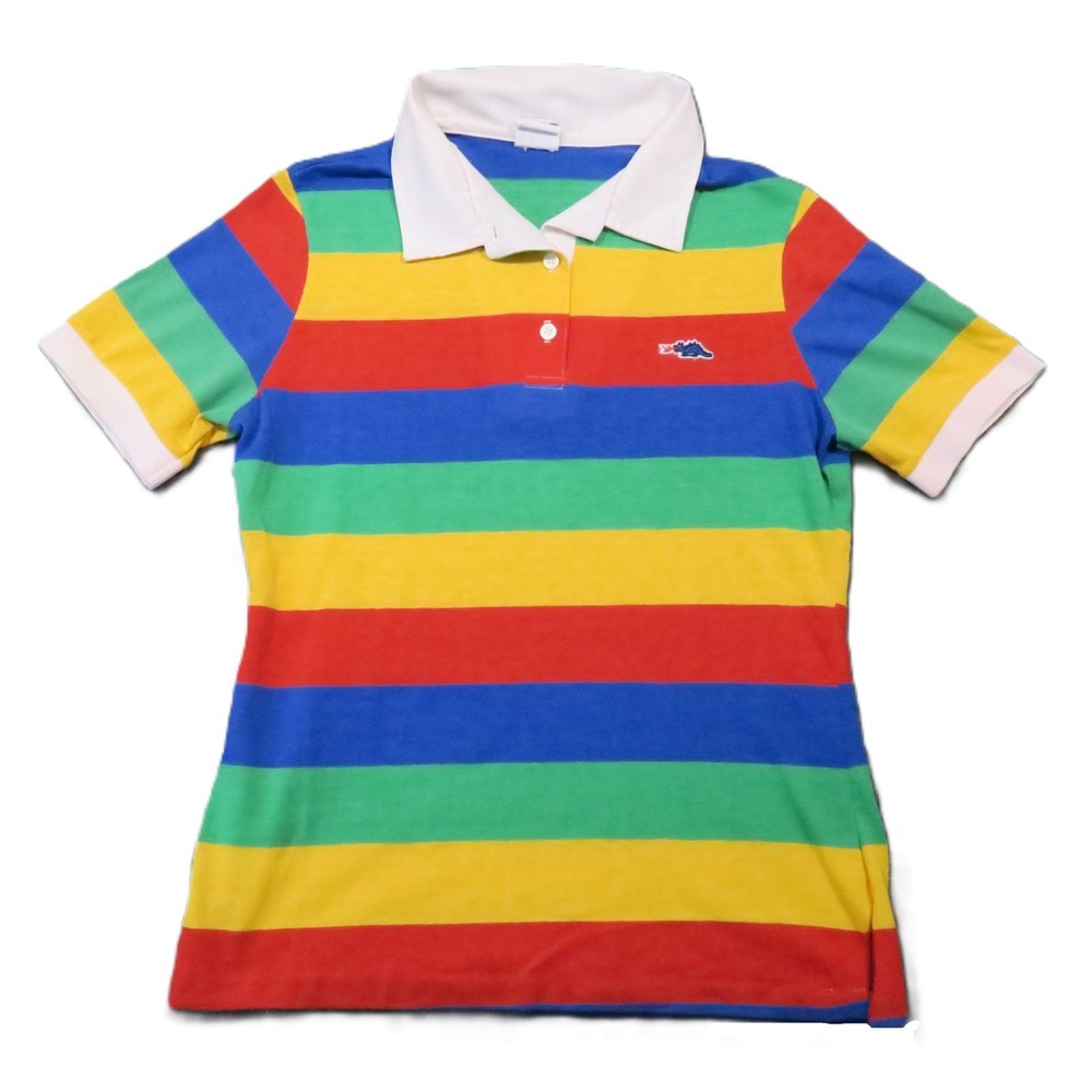 Sears Braggin Dragon Polo Shirt Youth 12 Rainbow Striped Knit Vintage 70s Retro